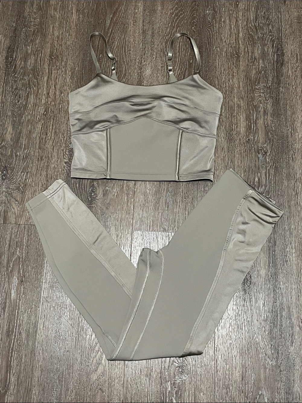 EUC Lululemon Matching Warm Ash Grey Align Satin Set. Size 4